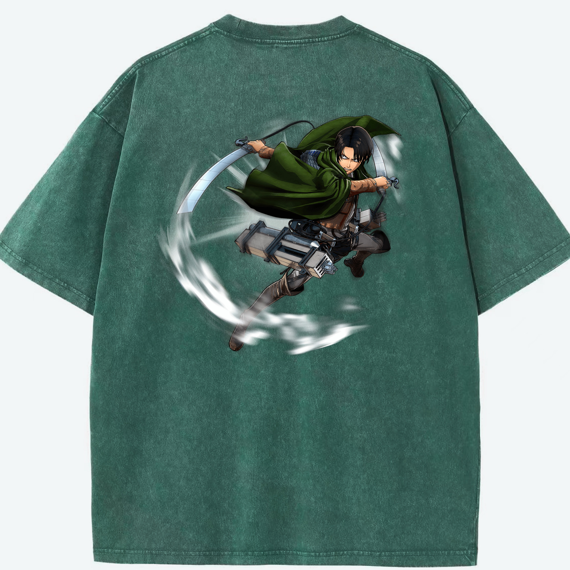 （画像用） 進撃の巨人 リヴァイ·アッカーマン Attack on Titan Levi Ackerman 綿100% ヴィンテージ風 半袖Tシャツ（背面プリント）